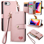 Capa de Telefone em Pele com Cordão e Fecho de Zíper Love, Para iPhone 14 Pro Max, Para iPhone 7 / 8 / SE 2022, Para iPhone 13 Pro Max, Para iPhone 13 Pro, Para iPhone 13, Para iPhone 12 / 12 Pro, Para iPhone 12 Pro Max, Para iPhone 11 Pro Max