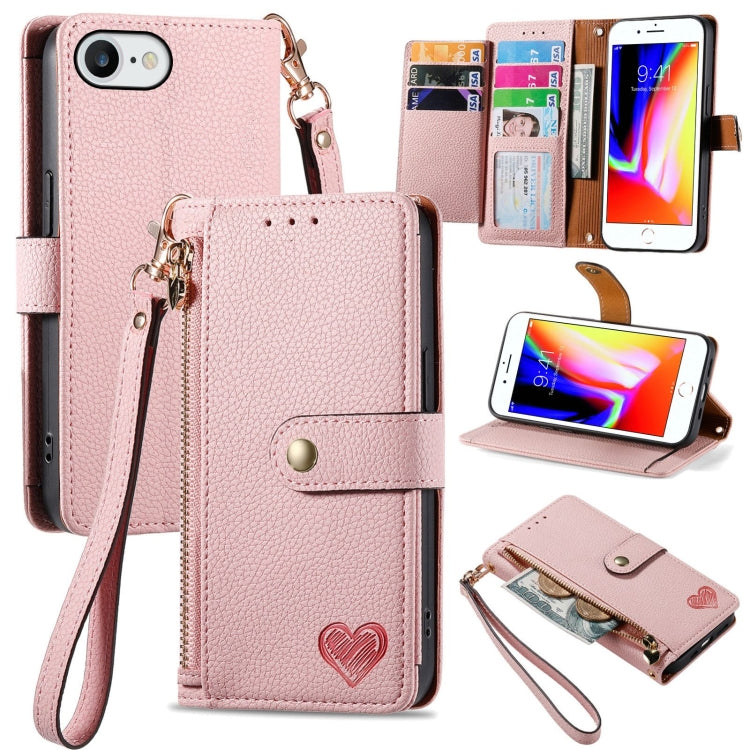 Capa de Telefone em Pele com Cordão e Fecho de Zíper Love, Para iPhone 14 Pro Max, Para iPhone 7 / 8 / SE 2022, Para iPhone 13 Pro Max, Para iPhone 13 Pro, Para iPhone 13, Para iPhone 12 / 12 Pro, Para iPhone 12 Pro Max, Para iPhone 11 Pro Max