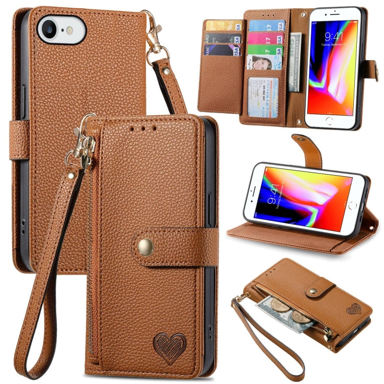 Capa de Telefone em Pele com Cordão e Fecho de Zíper Love, Para iPhone 14 Pro Max, Para iPhone 7 / 8 / SE 2022, Para iPhone 13 Pro Max, Para iPhone 13 Pro, Para iPhone 13, Para iPhone 12 / 12 Pro, Para iPhone 12 Pro Max, Para iPhone 11 Pro Max
