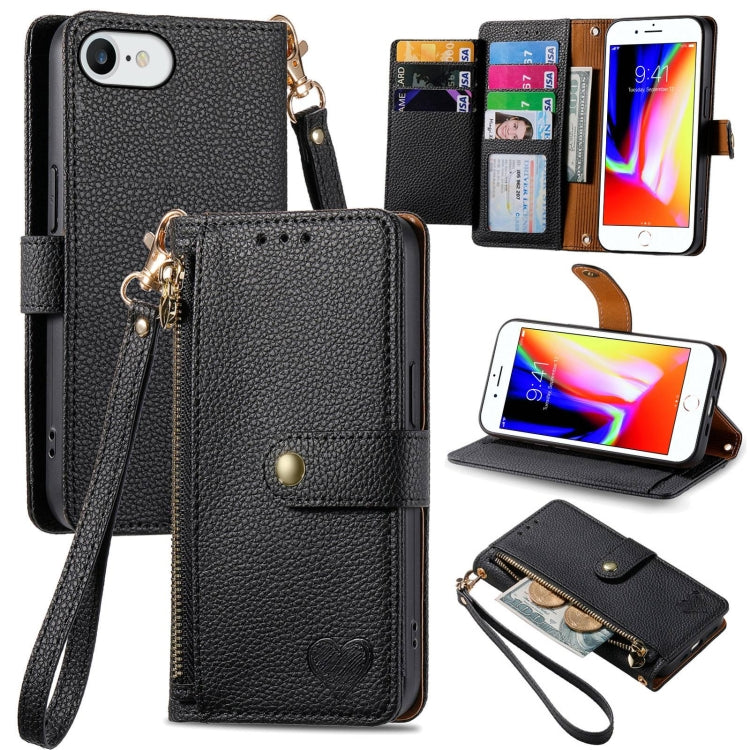Capa de Telefone em Pele com Cordão e Fecho de Zíper Love, Para iPhone 14 Pro Max, Para iPhone 7 / 8 / SE 2022, Para iPhone 13 Pro Max, Para iPhone 13 Pro, Para iPhone 13, Para iPhone 12 / 12 Pro, Para iPhone 12 Pro Max, Para iPhone 11 Pro Max