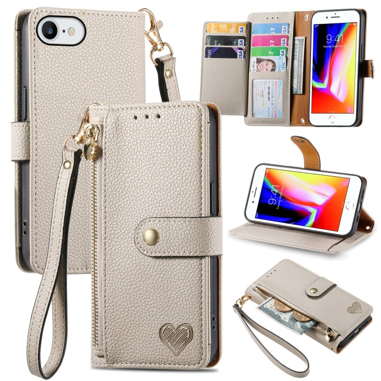 Capa de Telefone em Pele com Cordão e Fecho de Zíper Love, Para iPhone 14 Pro Max, Para iPhone 7 / 8 / SE 2022, Para iPhone 13 Pro Max, Para iPhone 13 Pro, Para iPhone 13, Para iPhone 12 / 12 Pro, Para iPhone 12 Pro Max, Para iPhone 11 Pro Max