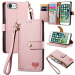 Capa de Telefone em Pele com Cordão e Fecho de Zíper Love, Para iPhone 11, Para iPhone 11 Pro, Para iPhone X / XS, Para iPhone XR, Para iPhone XS Max, Para iPhone 7 Plus / 8 Plus, Para iPhone 6 Plus / 6s Plus, Para iPhone 6 / 6s