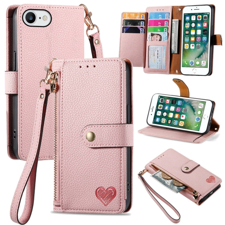 Capa de Telefone em Pele com Cordão e Fecho de Zíper Love, Para iPhone 11, Para iPhone 11 Pro, Para iPhone X / XS, Para iPhone XR, Para iPhone XS Max, Para iPhone 7 Plus / 8 Plus, Para iPhone 6 Plus / 6s Plus, Para iPhone 6 / 6s