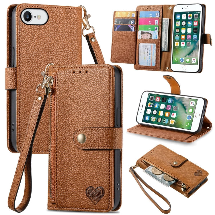 Capa de Telefone em Pele com Cordão e Fecho de Zíper Love, Para iPhone 11, Para iPhone 11 Pro, Para iPhone X / XS, Para iPhone XR, Para iPhone XS Max, Para iPhone 7 Plus / 8 Plus, Para iPhone 6 Plus / 6s Plus, Para iPhone 6 / 6s