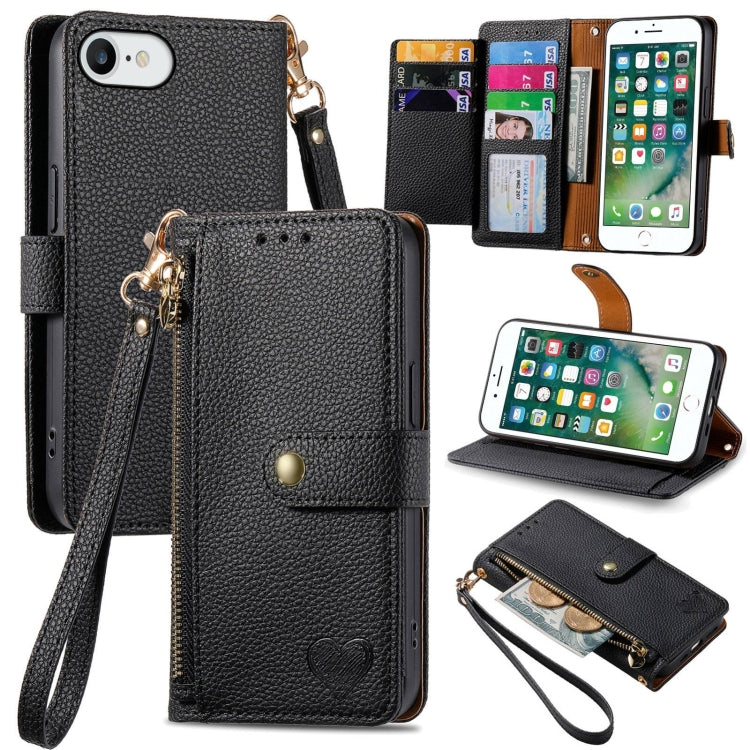 Capa de Telefone em Pele com Cordão e Fecho de Zíper Love, Para iPhone 11, Para iPhone 11 Pro, Para iPhone X / XS, Para iPhone XR, Para iPhone XS Max, Para iPhone 7 Plus / 8 Plus, Para iPhone 6 Plus / 6s Plus, Para iPhone 6 / 6s