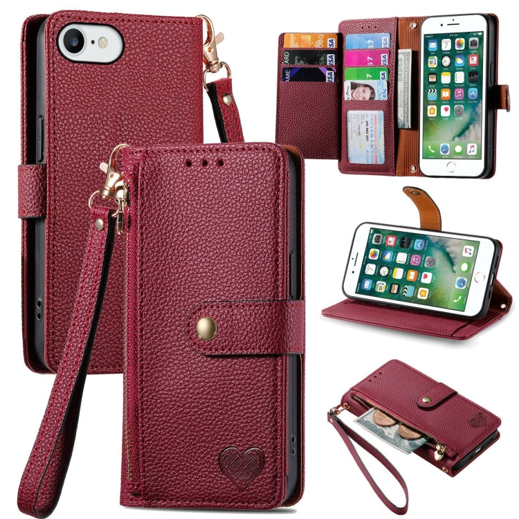 Capa de Telefone em Pele com Cordão e Fecho de Zíper Love, Para iPhone 11, Para iPhone 11 Pro, Para iPhone X / XS, Para iPhone XR, Para iPhone XS Max, Para iPhone 7 Plus / 8 Plus, Para iPhone 6 Plus / 6s Plus, Para iPhone 6 / 6s