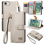 Capa de Telefone em Pele com Cordão e Fecho de Zíper Love, Para iPhone 11, Para iPhone 11 Pro, Para iPhone X / XS, Para iPhone XR, Para iPhone XS Max, Para iPhone 7 Plus / 8 Plus, Para iPhone 6 Plus / 6s Plus, Para iPhone 6 / 6s