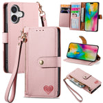 Capa de Telefone em Pele com Cordão e Fecho de Correr Love, Para iPhone 17e / 16e, Para iPhone 17 Pro Max, Para iPhone 17 Pro, Para iPhone 17, Para iPhone Air, Para iPhone 16 Pro Max, Para iPhone 16 Pro, Para iPhone 16 Plus
