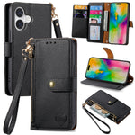 Capa de Telefone em Pele com Cordão e Fecho de Correr Love, Para iPhone 17e / 16e, Para iPhone 17 Pro Max, Para iPhone 17 Pro, Para iPhone 17, Para iPhone Air, Para iPhone 16 Pro Max, Para iPhone 16 Pro, Para iPhone 16 Plus