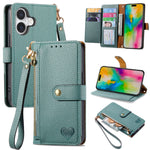 Capa de Telefone em Pele com Cordão e Fecho de Correr Love, Para iPhone 17e / 16e, Para iPhone 17 Pro Max, Para iPhone 17 Pro, Para iPhone 17, Para iPhone Air, Para iPhone 16 Pro Max, Para iPhone 16 Pro, Para iPhone 16 Plus