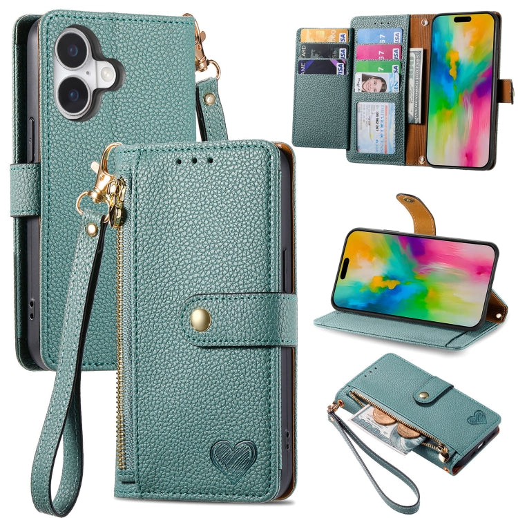 Capa de Telefone em Pele com Cordão e Fecho de Correr Love, Para iPhone 17e / 16e, Para iPhone 17 Pro Max, Para iPhone 17 Pro, Para iPhone 17, Para iPhone Air, Para iPhone 16 Pro Max, Para iPhone 16 Pro, Para iPhone 16 Plus