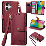 Capa de Telefone em Pele com Cordão e Fecho de Correr Love, Para iPhone 17e / 16e, Para iPhone 17 Pro Max, Para iPhone 17 Pro, Para iPhone 17, Para iPhone Air, Para iPhone 16 Pro Max, Para iPhone 16 Pro, Para iPhone 16 Plus