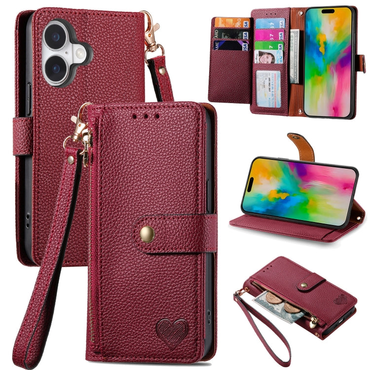 Capa de Telefone em Pele com Cordão e Fecho de Correr Love, Para iPhone 17e / 16e, Para iPhone 17 Pro Max, Para iPhone 17 Pro, Para iPhone 17, Para iPhone Air, Para iPhone 16 Pro Max, Para iPhone 16 Pro, Para iPhone 16 Plus