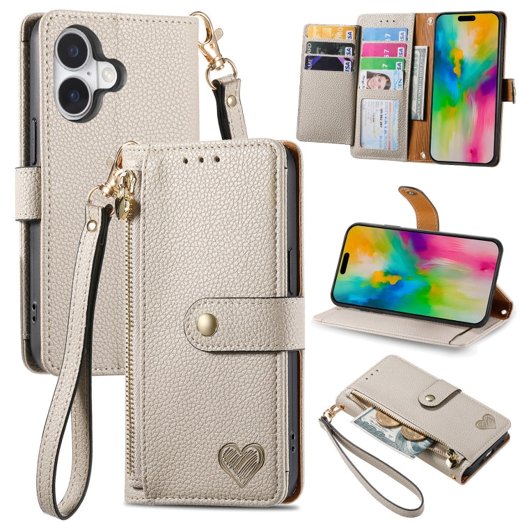 Capa de Telefone em Pele com Cordão e Fecho de Correr Love, Para iPhone 17e / 16e, Para iPhone 17 Pro Max, Para iPhone 17 Pro, Para iPhone 17, Para iPhone Air, Para iPhone 16 Pro Max, Para iPhone 16 Pro, Para iPhone 16 Plus