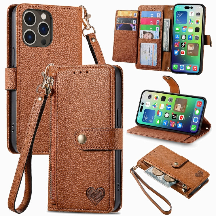 Capa de Telefone em Pele com Cordão e Fecho de Correr Love, Para iPhone 17e / 16e, Para iPhone 17 Pro Max, Para iPhone 17 Pro, Para iPhone 17, Para iPhone Air, Para iPhone 16 Pro Max, Para iPhone 16 Pro, Para iPhone 16 Plus