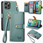 Capa de Telefone em Pele com Cordão e Fecho de Correr Love, Para iPhone 17e / 16e, Para iPhone 17 Pro Max, Para iPhone 17 Pro, Para iPhone 17, Para iPhone Air, Para iPhone 16 Pro Max, Para iPhone 16 Pro, Para iPhone 16 Plus