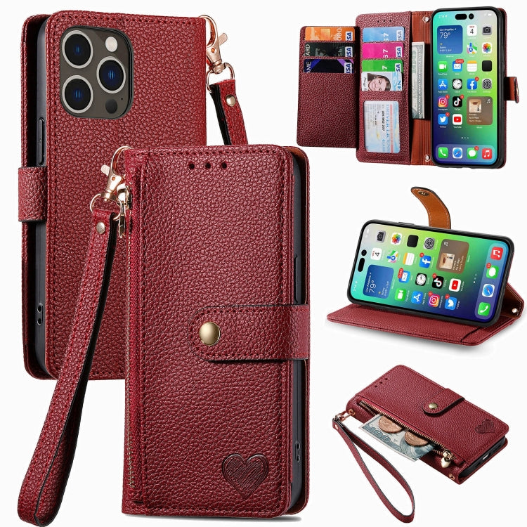 Capa de Telefone em Pele com Cordão e Fecho de Correr Love, Para iPhone 17e / 16e, Para iPhone 17 Pro Max, Para iPhone 17 Pro, Para iPhone 17, Para iPhone Air, Para iPhone 16 Pro Max, Para iPhone 16 Pro, Para iPhone 16 Plus