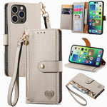 Capa de Telefone em Pele com Cordão e Fecho de Correr Love, Para iPhone 17e / 16e, Para iPhone 17 Pro Max, Para iPhone 17 Pro, Para iPhone 17, Para iPhone Air, Para iPhone 16 Pro Max, Para iPhone 16 Pro, Para iPhone 16 Plus