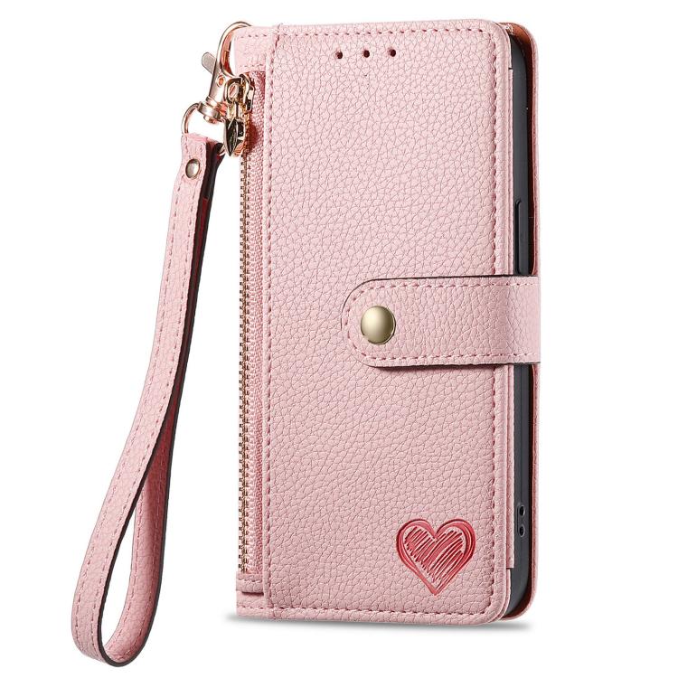 Capa de Telefone em Pele com Cordão e Fecho de Correr Love, Para iPhone 17e / 16e, Para iPhone 17 Pro Max, Para iPhone 17 Pro, Para iPhone 17, Para iPhone Air, Para iPhone 16 Pro Max, Para iPhone 16 Pro, Para iPhone 16 Plus