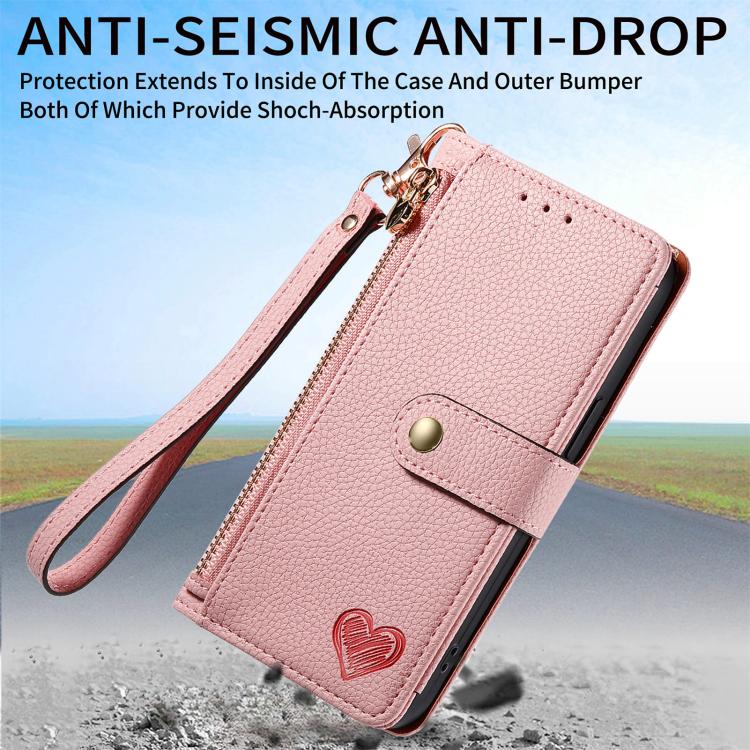 Capa de Telefone em Pele com Cordão e Fecho de Correr Love, Para iPhone 17e / 16e, Para iPhone 17 Pro Max, Para iPhone 17 Pro, Para iPhone 17, Para iPhone Air, Para iPhone 16 Pro Max, Para iPhone 16 Pro, Para iPhone 16 Plus