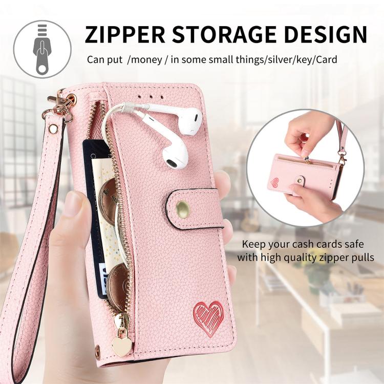 Capa de Telefone em Pele com Cordão e Fecho de Correr Love, Para iPhone 17e / 16e, Para iPhone 17 Pro Max, Para iPhone 17 Pro, Para iPhone 17, Para iPhone Air, Para iPhone 16 Pro Max, Para iPhone 16 Pro, Para iPhone 16 Plus