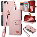 Capa de Telefone em Pele com Cordão e Fecho de Correr Love, Para iPhone 17e / 16e, Para iPhone 17 Pro Max, Para iPhone 17 Pro, Para iPhone 17, Para iPhone Air, Para iPhone 16 Pro Max, Para iPhone 16 Pro, Para iPhone 16 Plus