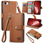 Capa de Telefone em Pele com Cordão e Fecho de Correr Love, Para iPhone 17e / 16e, Para iPhone 17 Pro Max, Para iPhone 17 Pro, Para iPhone 17, Para iPhone Air, Para iPhone 16 Pro Max, Para iPhone 16 Pro, Para iPhone 16 Plus