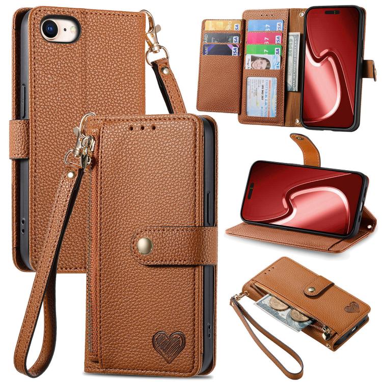 Capa de Telefone em Pele com Cordão e Fecho de Correr Love, Para iPhone 17e / 16e, Para iPhone 17 Pro Max, Para iPhone 17 Pro, Para iPhone 17, Para iPhone Air, Para iPhone 16 Pro Max, Para iPhone 16 Pro, Para iPhone 16 Plus