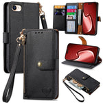 Capa de Telefone em Pele com Cordão e Fecho de Correr Love, Para iPhone 17e / 16e, Para iPhone 17 Pro Max, Para iPhone 17 Pro, Para iPhone 17, Para iPhone Air, Para iPhone 16 Pro Max, Para iPhone 16 Pro, Para iPhone 16 Plus