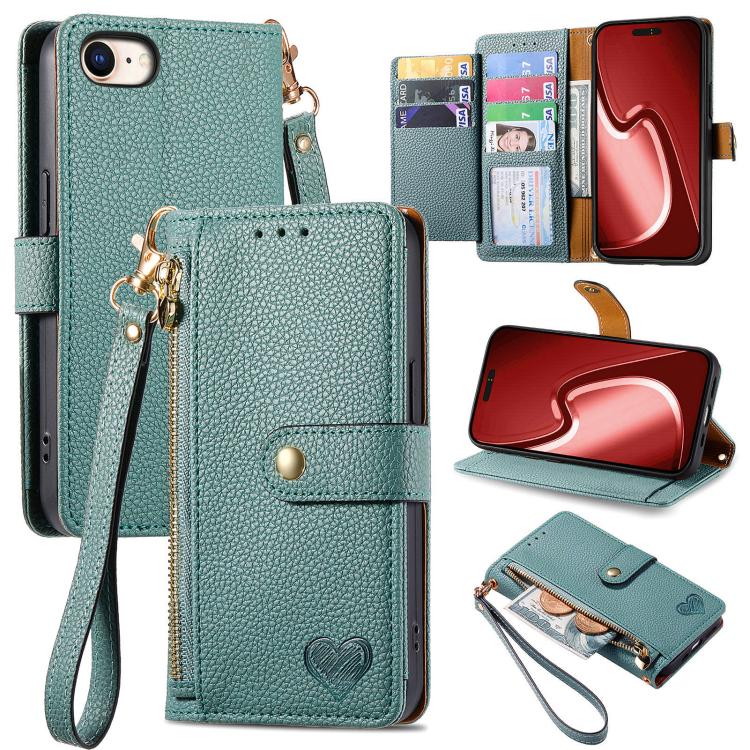 Capa de Telefone em Pele com Cordão e Fecho de Correr Love, Para iPhone 17e / 16e, Para iPhone 17 Pro Max, Para iPhone 17 Pro, Para iPhone 17, Para iPhone Air, Para iPhone 16 Pro Max, Para iPhone 16 Pro, Para iPhone 16 Plus