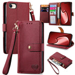 Capa de Telefone em Pele com Cordão e Fecho de Correr Love, Para iPhone 17e / 16e, Para iPhone 17 Pro Max, Para iPhone 17 Pro, Para iPhone 17, Para iPhone Air, Para iPhone 16 Pro Max, Para iPhone 16 Pro, Para iPhone 16 Plus