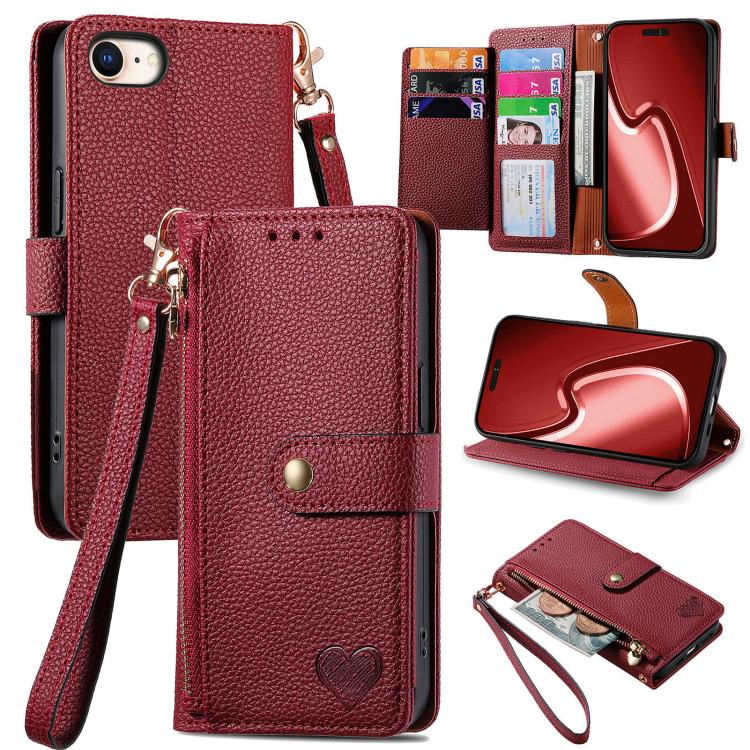 Capa de Telefone em Pele com Cordão e Fecho de Correr Love, Para iPhone 17e / 16e, Para iPhone 17 Pro Max, Para iPhone 17 Pro, Para iPhone 17, Para iPhone Air, Para iPhone 16 Pro Max, Para iPhone 16 Pro, Para iPhone 16 Plus