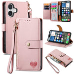 Capa de Telefone em Pele com Cordão e Fecho de Correr Love, Para iPhone 17e / 16e, Para iPhone 17 Pro Max, Para iPhone 17 Pro, Para iPhone 17, Para iPhone Air, Para iPhone 16 Pro Max, Para iPhone 16 Pro, Para iPhone 16 Plus