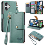 Capa de Telefone em Pele com Cordão e Fecho de Correr Love, Para iPhone 17e / 16e, Para iPhone 17 Pro Max, Para iPhone 17 Pro, Para iPhone 17, Para iPhone Air, Para iPhone 16 Pro Max, Para iPhone 16 Pro, Para iPhone 16 Plus