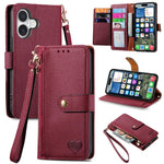 Capa de Telefone em Pele com Cordão e Fecho de Correr Love, Para iPhone 17e / 16e, Para iPhone 17 Pro Max, Para iPhone 17 Pro, Para iPhone 17, Para iPhone Air, Para iPhone 16 Pro Max, Para iPhone 16 Pro, Para iPhone 16 Plus