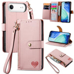 Capa de Telefone em Pele com Cordão e Fecho de Correr Love, Para iPhone 17e / 16e, Para iPhone 17 Pro Max, Para iPhone 17 Pro, Para iPhone 17, Para iPhone Air, Para iPhone 16 Pro Max, Para iPhone 16 Pro, Para iPhone 16 Plus