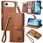 Capa de Telefone em Pele com Cordão e Fecho de Correr Love, Para iPhone 17e / 16e, Para iPhone 17 Pro Max, Para iPhone 17 Pro, Para iPhone 17, Para iPhone Air, Para iPhone 16 Pro Max, Para iPhone 16 Pro, Para iPhone 16 Plus