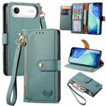 Capa de Telefone em Pele com Cordão e Fecho de Correr Love, Para iPhone 17e / 16e, Para iPhone 17 Pro Max, Para iPhone 17 Pro, Para iPhone 17, Para iPhone Air, Para iPhone 16 Pro Max, Para iPhone 16 Pro, Para iPhone 16 Plus