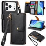 Capa de Telefone em Pele com Cordão e Fecho de Correr Love, Para iPhone 17e / 16e, Para iPhone 17 Pro Max, Para iPhone 17 Pro, Para iPhone 17, Para iPhone Air, Para iPhone 16 Pro Max, Para iPhone 16 Pro, Para iPhone 16 Plus