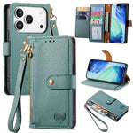 Capa de Telefone em Pele com Cordão e Fecho de Correr Love, Para iPhone 17e / 16e, Para iPhone 17 Pro Max, Para iPhone 17 Pro, Para iPhone 17, Para iPhone Air, Para iPhone 16 Pro Max, Para iPhone 16 Pro, Para iPhone 16 Plus