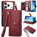 Capa de Telefone em Pele com Cordão e Fecho de Correr Love, Para iPhone 17e / 16e, Para iPhone 17 Pro Max, Para iPhone 17 Pro, Para iPhone 17, Para iPhone Air, Para iPhone 16 Pro Max, Para iPhone 16 Pro, Para iPhone 16 Plus
