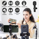 Microfone Lapela Sem Fios para Telemóvel Android e Computador com Recetor USB-C / Tipo-C, Um por Um, Um por Dois