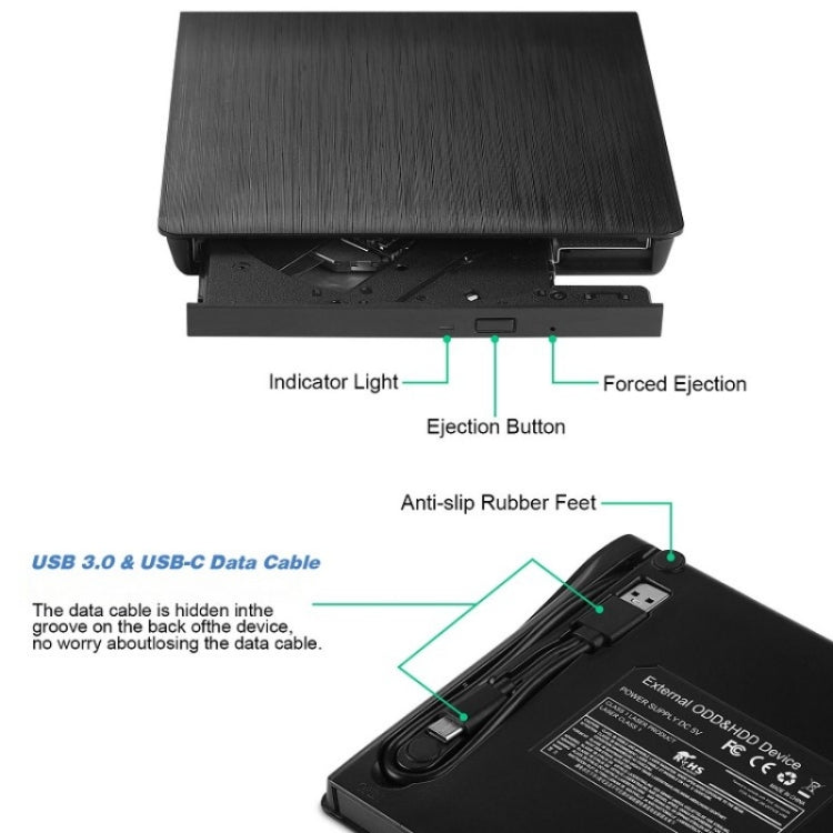 Leitor de CD Portátil Externo USB 3.0 para Notebook e Desktop BT638, Gravador de CD-RW Óptico, BT638