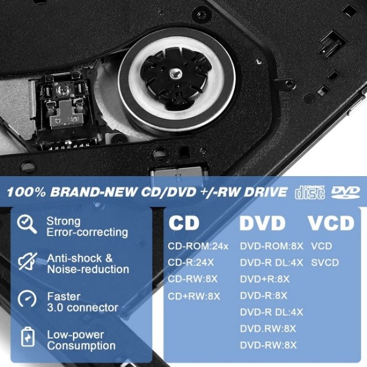 Leitor de CD Portátil Externo USB 3.0 para Notebook e Desktop BT638, Gravador de CD-RW Óptico, BT638