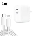 Carregador de Dupla Porta 35W PD3.0 USB-C / Type-C com Cabo de Dados Type-C para 8 Pinos, Ficha EUA, Ficha EUA + Cabo 8 Pinos 1m, Ficha EUA + Cabo 8 Pinos 2m