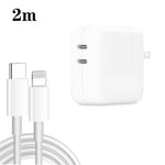 Carregador de Dupla Porta 35W PD3.0 USB-C / Type-C com Cabo de Dados Type-C para 8 Pinos, Ficha EUA, Ficha EUA + Cabo 8 Pinos 1m, Ficha EUA + Cabo 8 Pinos 2m