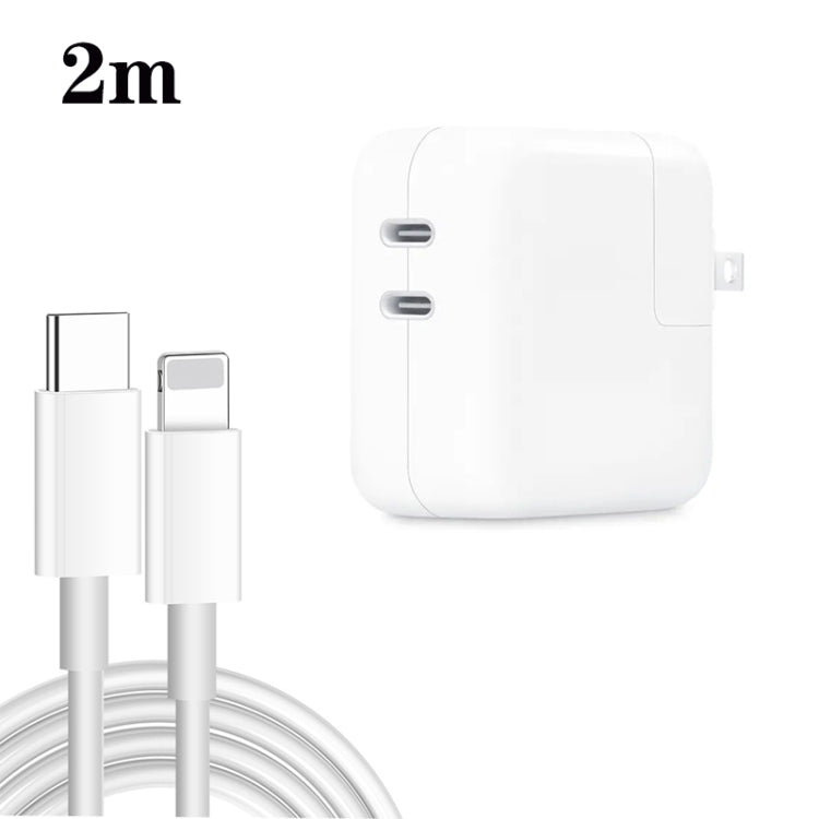 Carregador de Dupla Porta 35W PD3.0 USB-C / Type-C com Cabo de Dados Type-C para 8 Pinos, Ficha EUA, Ficha EUA + Cabo 8 Pinos 1m, Ficha EUA + Cabo 8 Pinos 2m