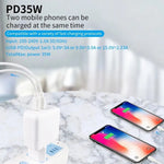 Carregador de Dupla Porta 35W PD3.0 USB-C / Type-C com Cabo de Dados Type-C para 8 Pinos, Ficha EUA, Ficha EUA + Cabo 8 Pinos 1m, Ficha EUA + Cabo 8 Pinos 2m