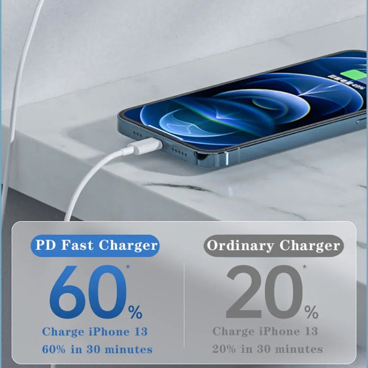 Carregador de Dupla Porta 35W PD3.0 USB-C / Type-C com Cabo de Dados Type-C para 8 Pinos, Ficha EUA, Ficha EUA + Cabo 8 Pinos 1m, Ficha EUA + Cabo 8 Pinos 2m