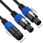 Cabo Adaptador de Áudio JUNSUNMAY Speakon Fêmea para Speakon Macho 2 em 1, Comprimento: 50cm